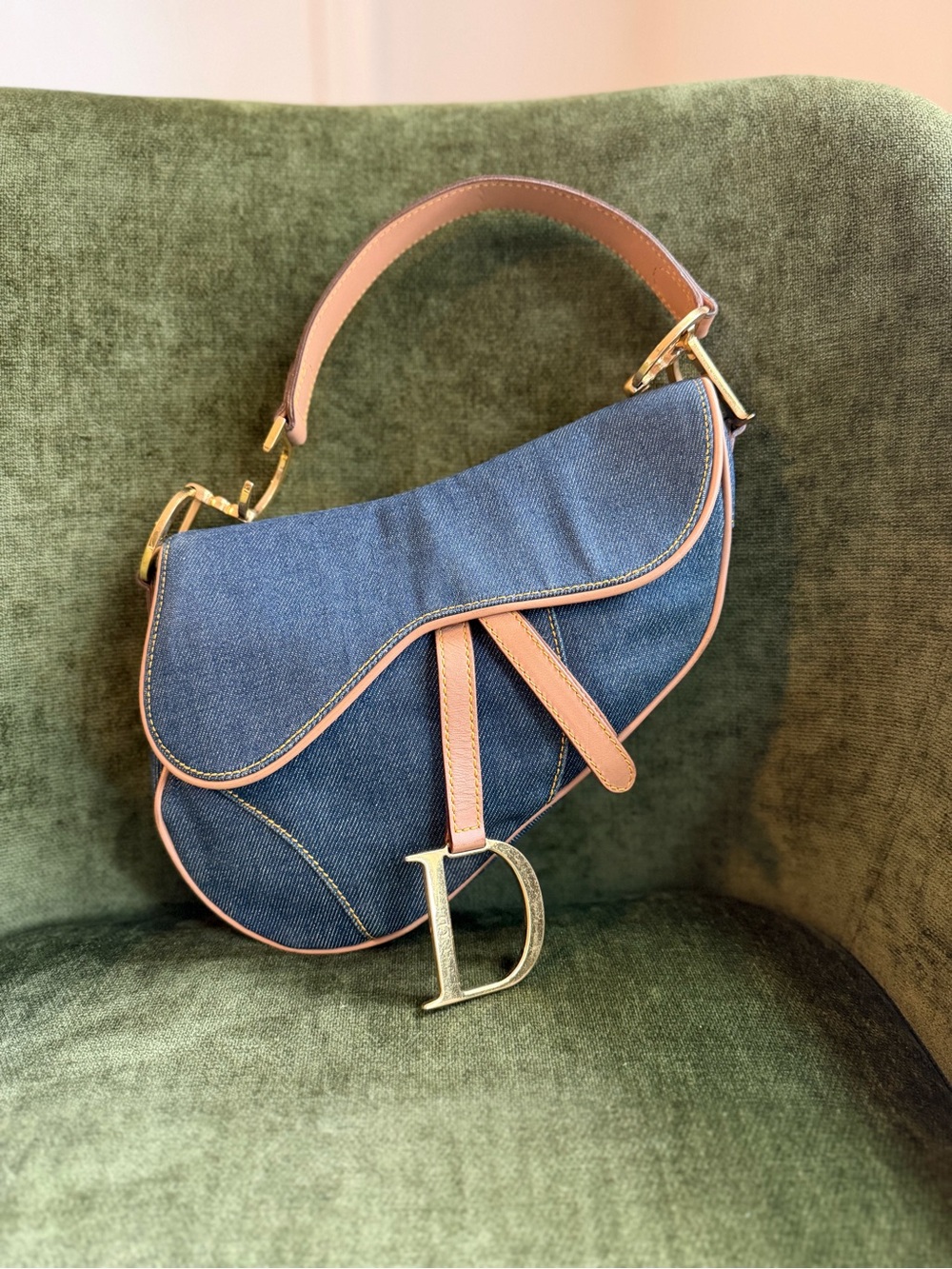 Vintage Dior Saddle Denim Leather Trim Shoulder Bag